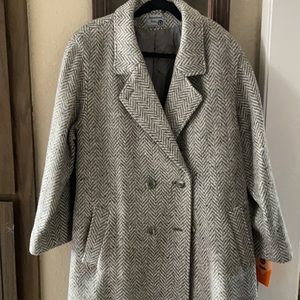 TWEED 100% WOOL SATIN LINED TRENCH COAT NEW WITH TAGS